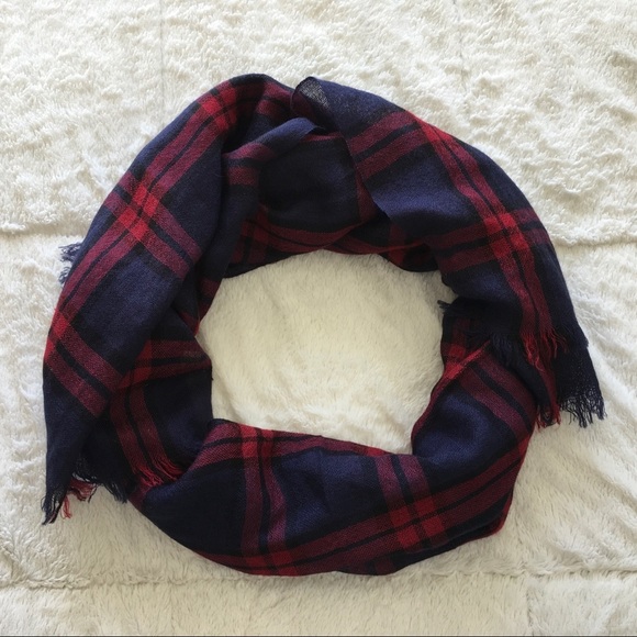 Lightweight Large Red & Blue Plaid Scarf - Picture 2 of 6